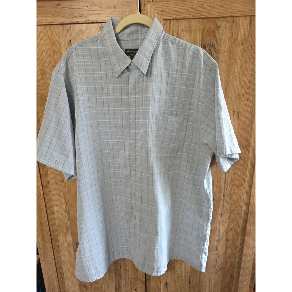 David Taylor Mens Short Sleeve Button Up Shirt Gray Glen Plaid Large